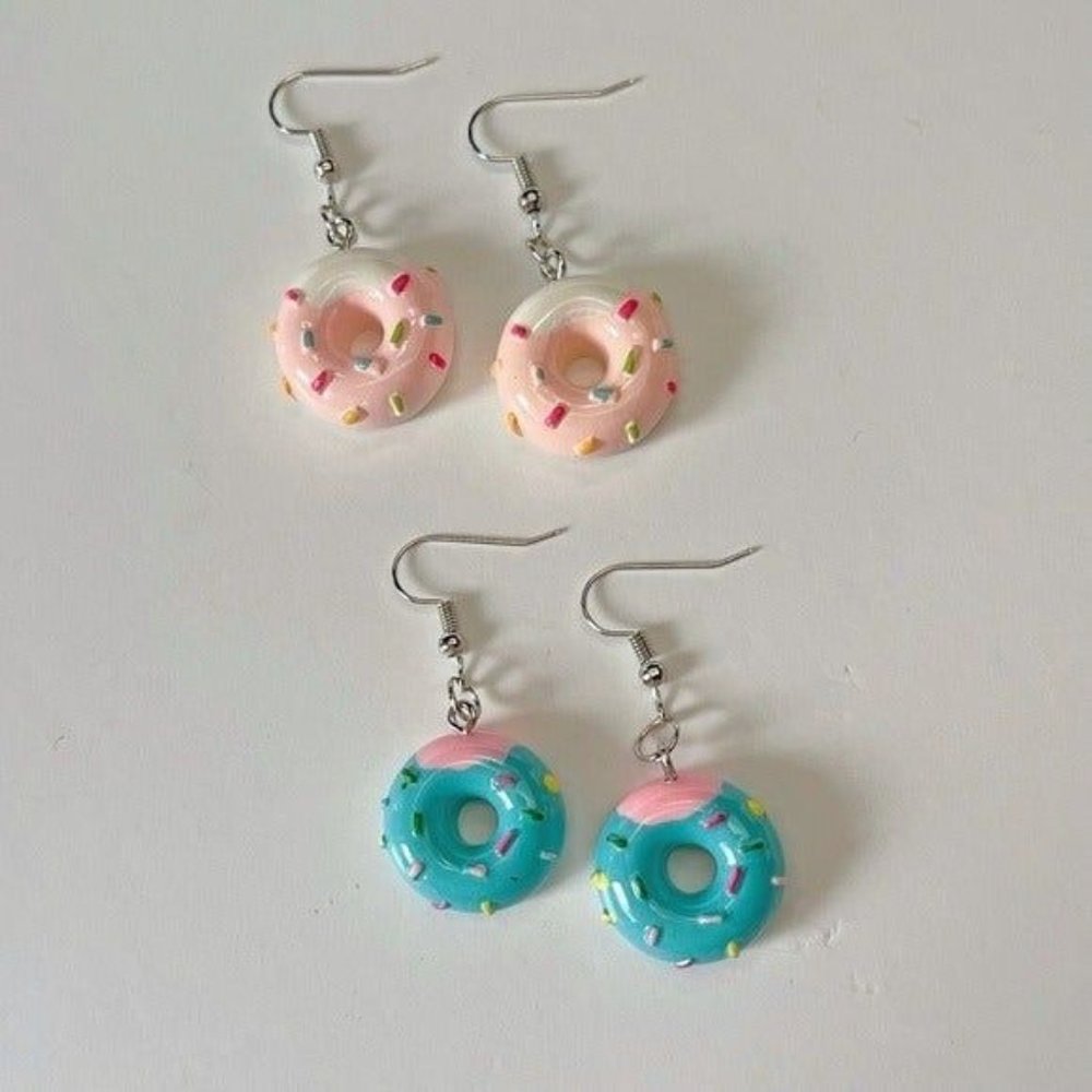 *50% OFF! 2 pairs of donut earrings pink blue icing sprinkle